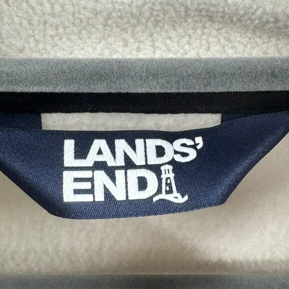 Lands End Mens Snap-T Pullover Cream/Olive Fleece XL - Picture 4 of 8